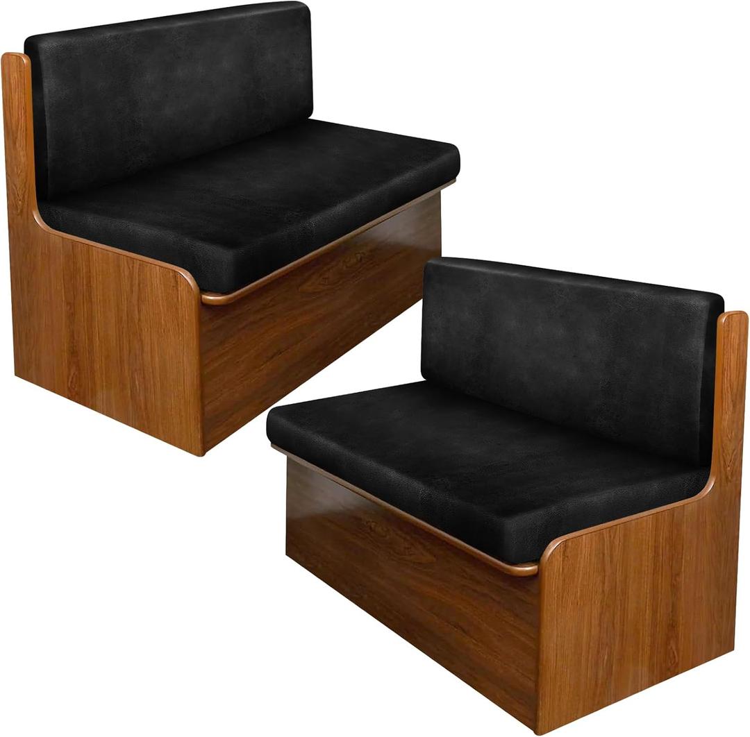 molasofa Leather Like RV Dinette Cushion Covers, RV Booth Seat Cover Stretchable Camper Cushion Couch Covers Washable Slipcovers for Camper Car Bench (2 Backrest & 2 Bench, Black)
