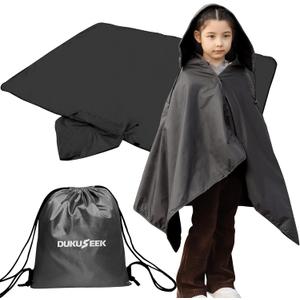 DUKUSEEK Hooded Stadium Blanket for Kids, Small Waterproof Outdoor Blankets with Fleece Linner, Kids Outdoor Wearable Blanket for Sporting Events, Camping, Picnic, Games, Stadium, 56x28