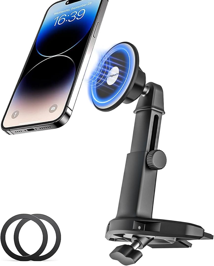 Car CD Slot Phone Mount Magnetic, Car CD Player Phone Holder Mag-Safe with Telescopic Arm [Upgraded Powerful Magnet] for iPhone 15/14/ 13 Series, MagSafe Case & Other Android Phones