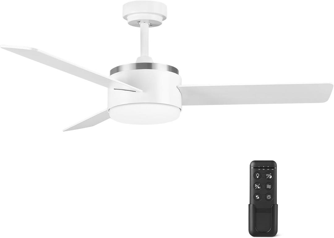 Amazon Basics 44in Ceiling Fan with LED Light and Remote Control (White), Medium