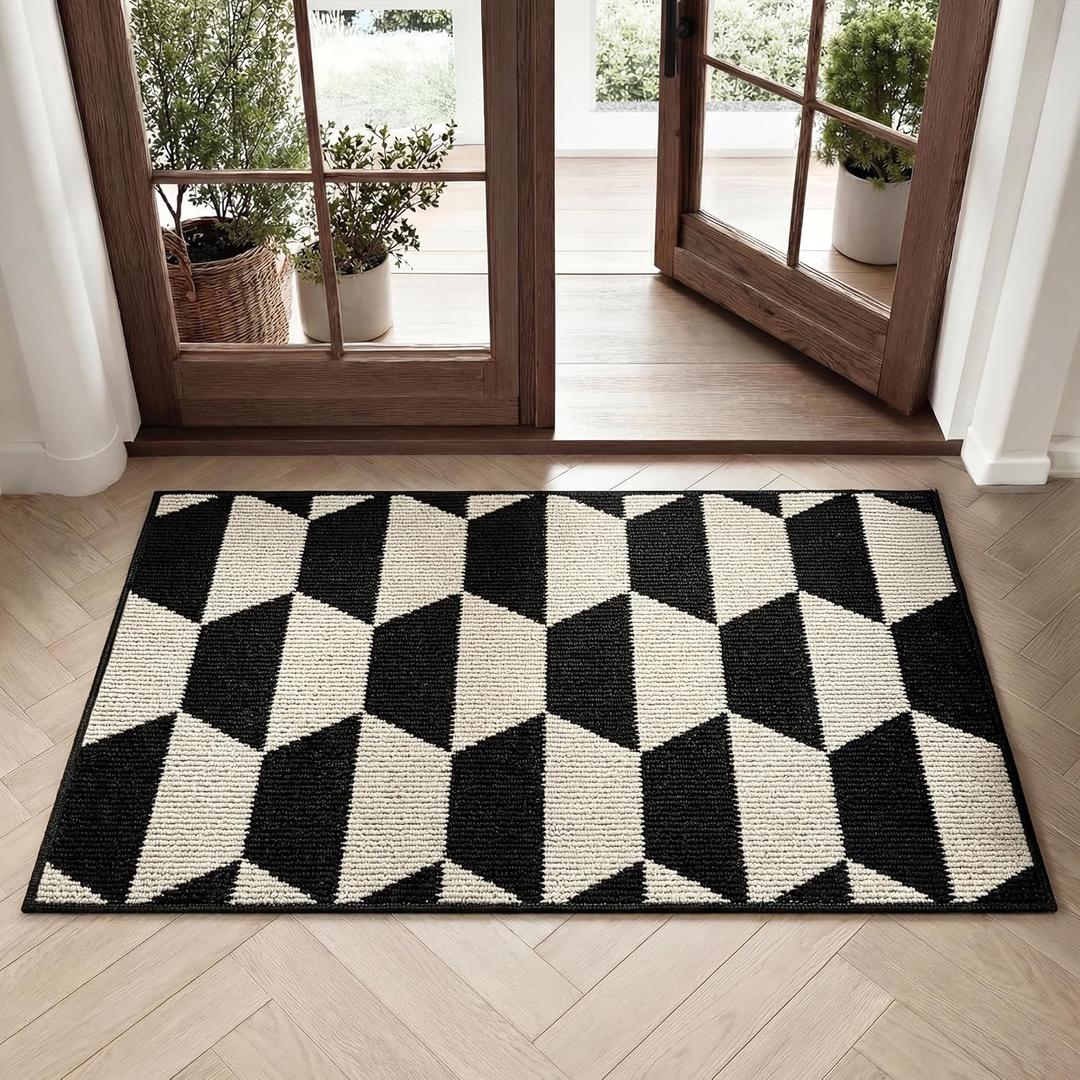 GRANNY SAYS Indoor Doormat, 20" x 32", Non-Slip Front Door Mats, Outdoor Welcome Mat Washable, Low Profile Indoor Door Mats for Entryway, Floor Inside Back Doormats (1'8" x 2'8" (Rectangular), Black/Tan)