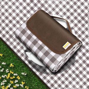 Outdoor Picnic Blankets Waterproof Foldable, Large Beach Blanket Sandproof, Gingham Picnic Mat Cute Washable Portable (Brown, 60"80") (5' x 6'8" (Rectangular))