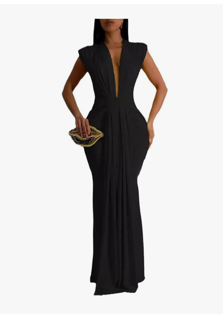 Ekaliy Elegant Bodycon Dresses for Women Deep V Neck Maxi Dress Mermaid Long Dress, Size S