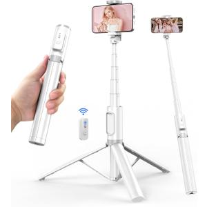 Selfie Stick Tripod - Tripod for iPhone with Remote, Lightweight Phone Stand for Android, Extendable Phone Tripods Stand Compatible with All Cell Phones for Video Recording/Photo/Live Stream/Vlog (White)