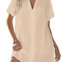 Halife Women's Swimwear Cover Ups Shirt V Neck Bathing Suit Beach Dress Flowy Swim Bikini Cover Up Apricot S