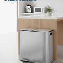 GarveeHome 2 x 8 gal Stainless Steel Double Trash Can with Lid for Kitchen, Large Dual Trash and Recycle Bin Combo, Step-on Kitchen Metal Garbage Cans, PP Inner Buckets, Liner Rim