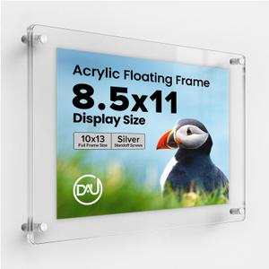 Frameless Floating Acrylic Frame 8.5"x11" - Clear Picture Frame for Diploma, Wall Art, Photo, & Paintings, Heavy Duty Acrylic Floating Frames, Wall-Mounted Picture Frames, Rectangular Photo Holder