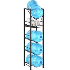 Eocnrhe 2-In-1 5 Gallon Water Jug Holder, 5 Tier Water Jug Stand Holder with 1 Dispenser Valves, 5 Gal Water Bottle Storage Rack Organizer for Kitchen, Office, Garage