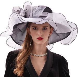 Women's Derby Church Hat Bridal Tea Party Wedding Party Sun Hat with Detachable hat Flower as Fascinators, White