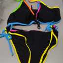 Yonique Womens Sexy Bikini Sets - Two Piece Bathing Suit Cutout String Swimsuit Cheeky High Cut Swimwear 2026, Colorful Black, L