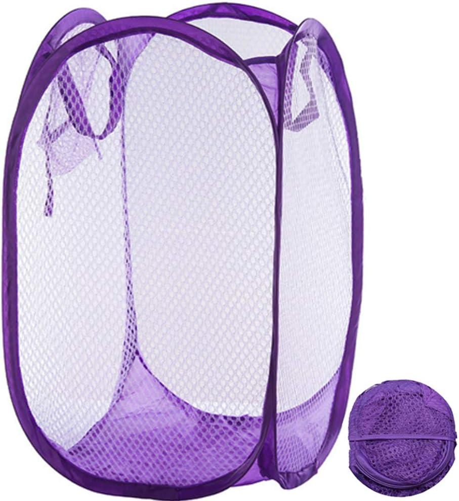 Qtopun Mesh Popup Laundry Hamper Foldable Laundry Basket Portable Dirty Clothes Basket Collapsible Dirty Clothes Hamper for Bedroom, Kids Room, College Dormitory and Travel (Purple)