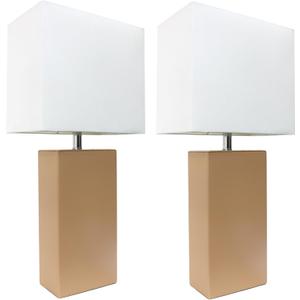 Elegant Designs LC2005-BGE-2PK 21" Luxe Leather Duo, Modern 2-Pack Table Lamps with Chic Shades, for Living Room, Bedroom, Office, Beige