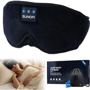 Sleep Headphones Bluetooth 5.4, 3D Sleep Mask with Ultra-Thin HD Stereo Speakers, Wireless Music Eye Mask Headphones for Side Sleepers, Travel, Relaxation (Black)