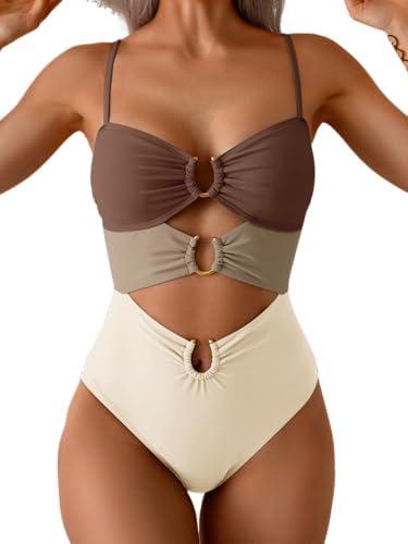 Eomenie Womens Cutout One Piece Swimsuit with Ring Linked Sexy Monokini Bathing Suit for Beach Vacation L