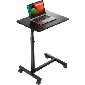 Overbed Table with Adjustable Height, Small Bedside Table with Wheels for Bed and Couch, Rolling Desk for Eating and Working, Black
