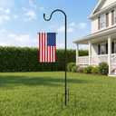 42 Inch Garden Flag Stand, Heavy Duty Metal Yard Flag Pole Holder with 5-Prong Base - Weatherproof Outdoor Decor Hook for Flags, Bird Feeders, Plant Baskets, Memorial Flags (Black)