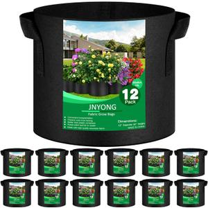 12-Pack 5 Gallon Thickened Non-Woven Grow Bags, Aeration Fabric Pots with Handles