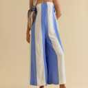 Summer Strapless Wide Leg Jumpsuits Women Cotton Striped Strapless Long Beach Rompers 2026 One Piece Outfits Pockets (L)