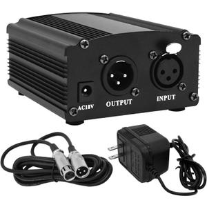 Fotoconic 1-Channel 48V Phantom Power Supply with Adapter, Bonus+XLR 3 Pin Microphone Cable for Any Condenser Microphone Music Recording Equipment