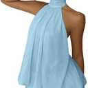 Verdusa Women's Chiffon Halter Drop Waist Wedding Guest Dresses Ruffle Summer Loose Fit Mini Dress Brunch Outfits (X-Large, Blue)