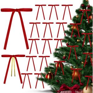 24 Pcs Velvet Christmas Bows - 5 x 7 Inch Vintage Rustic Ribbon Bows for Wreaths, Garlands, Gifts, and Home Decor - Perfect for Christmas, Weddings, Indoor & Outdoor (Red)