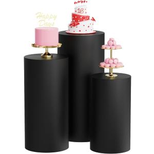 Wokceer Cylinder Pedestal Stand Covers for Party 3Pcs Spandex Black Cylinder Stand for Party Covers Plinth Pedestal Stand Cover Pillar for Birthday Party Wedding Decor (Black)
