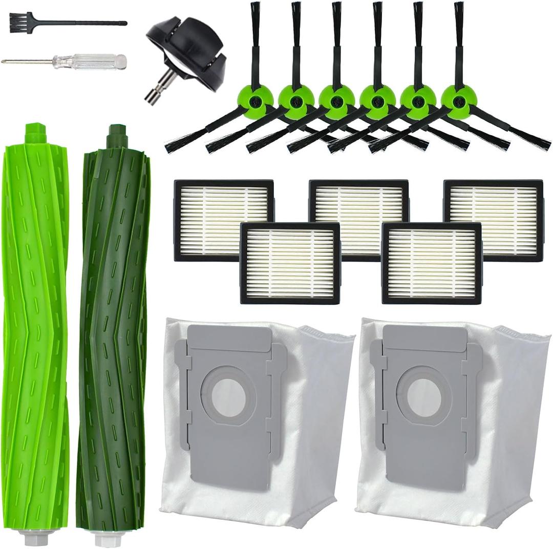 Replacement Parts Accessories Kit for iRobot Roomba J5+ J6+ J7+ J8+ J9+ J Plus Series Robotic Vacuum Attachment, 1 Front Caster Wheel, 1 Rubber Brush, 5 HEPA Filter, 6 Side Brush, 2 Dust Disposal Bag