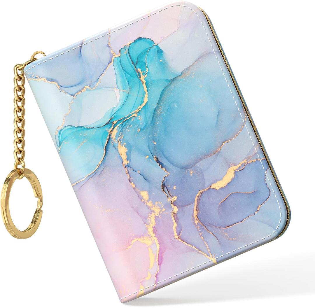 Nipichsha Women's Small RFID Blocking Leather Wallet, Colorful Ink Marble, Slim and Compact Size, 12-Slot Compartment, Protects Privacy