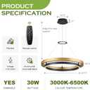 Benkut Modern LED Chandelier Black Gold Dimmable Circular LED Pendant Light with Remote Ring Chandelier Dining Room Light Fixtures for Kitchen Island Living Room Entryway, D23.6