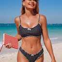 ZAFUL Womens Bikini Set 2 Piece Swimsuit Bandeau Top Cute Plaid Ruffled Bow Decor Cheeky Bathing Suits (XL)