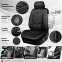 CAR PASS Luxury Nappa Leather Seat Covers Full Set, Water Resistant Faux Leather Seat Covers with Lumbar Support, Comfortable Automotive Seat Covers Universal Fit for SUV Sedan Van Truck, Solid Black