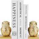 Book Ends Decorative, Owl Bookends Gold Bird Bookends for Shelves, Kids Rooms, Non-Skid Bookend, Heavy Duty Resin Book Stopper for Books, Decorative Holder, 9.05 * 3.7 * 4.72'' Gold with White