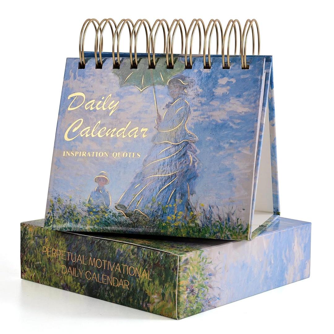 Vintage Oil Painting Daily Flip Calendar with Inspirational Quotes - Motivational Perpetual Desk Calendar, Aesthetic Office & Home Decor, Desk Accessories & Positive Affirmation Gifts for Women Girls