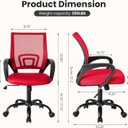 DUMOS Ergonomic Office Chair, Executive Desk Chair with Lumbar Support | Mid Back, Breathable Backrest, Fixed Armrest, Height Adjustable, 360 Swivel, Computer Gaming, Meeting, Red, 22.6" W x 23.62" D x 37.4" H