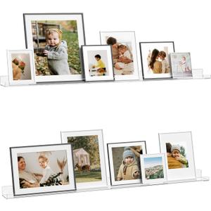 48 Inches Clear Acrylic Floating Shelves Wall, Bookshelf for Kids, Nursery Book Shelves, Magazine Rack, Picture Ledge Shelf for Photo Frames Vinyl Records, Pack of 2