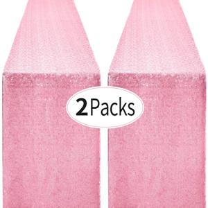2 Packs 12 x 72 inches Pink Sequin Table Runner, Glitter Runner for Birthday Party Supplies Decorations Wedding Bachelorette Holiday Celebration Bridal Shower Baby Shower