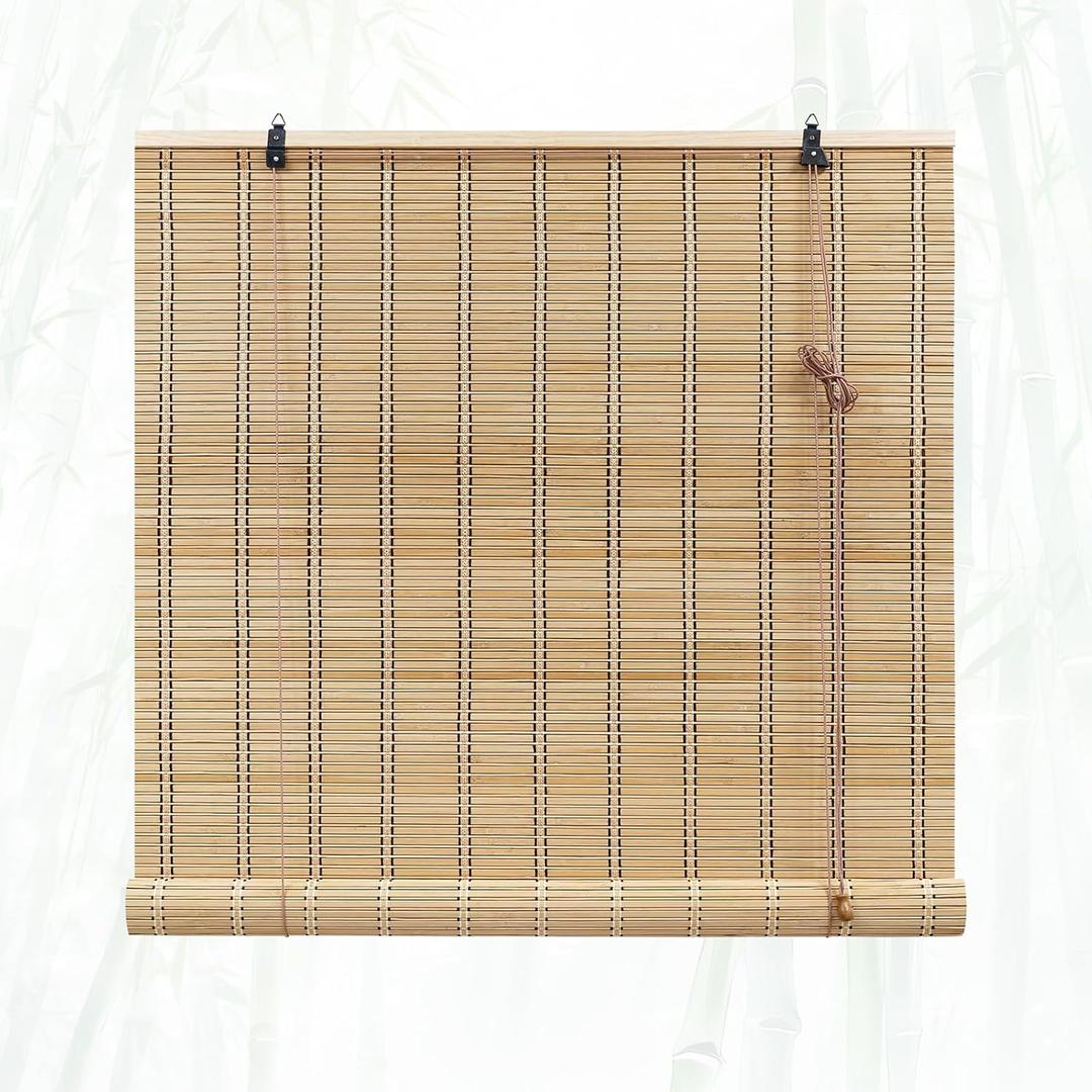 Glimer Bamboo Blinds for Interior Windows, Natural Roll Up Bamboo Shades for Indoor Windows & Outdoor Patio, Light Filtering Bamboo Window Shades for Living Room, Porch, Balcony, Easy to Install