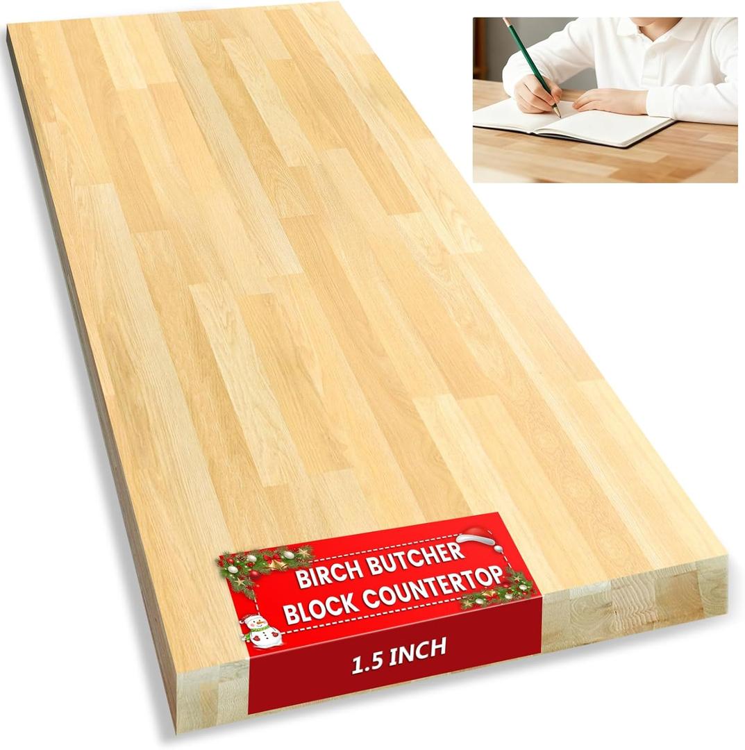Butcher Block Countertop, Birch Unfinished Birch Workdesktop 36x25x1.5 in