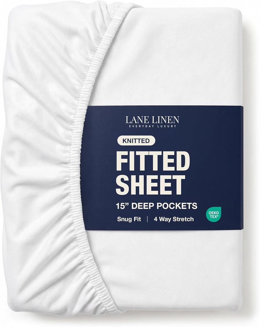 Twin Mattress Fitted Sheet - Classic Jersey Knit, 4 Way Elastic Stretch - 15" Deep Pocket Fitted Bottom Sheet Only - Ultra Soft, Easy Care & Stays Secure All Night - Hotel Inspired Home Sleep - White
