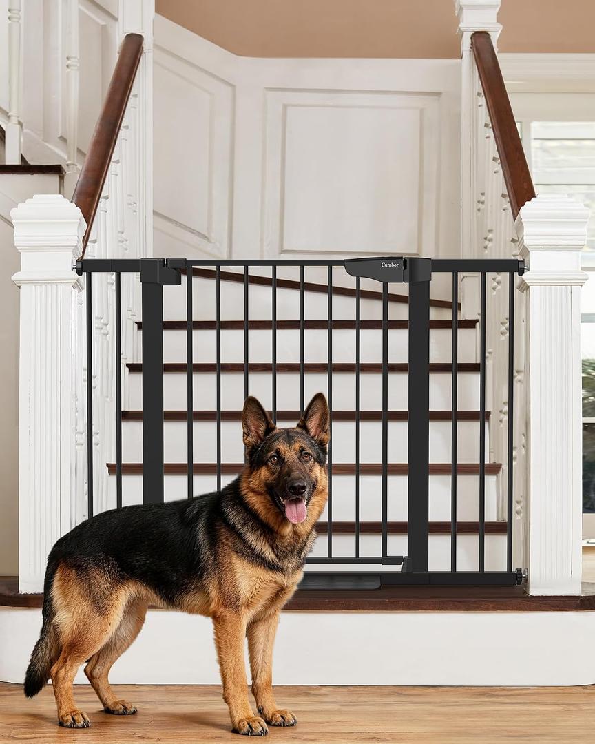 Cumbor 29.7-46" Baby Gate for Stairs, Mom's Choice Awards Winner-Auto Close Dog Gate for The House, Gifts for Mom, Easy Install Pressure Mounted Pet Gates for Doorways, Black