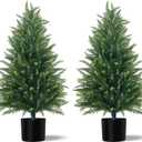 3FT Artificial Cedar Topiary Tree with Pot, Set of 2 Fake Evergreen Tree for Indoor Home Christmas Decor Outdoor Garden Porch Decor