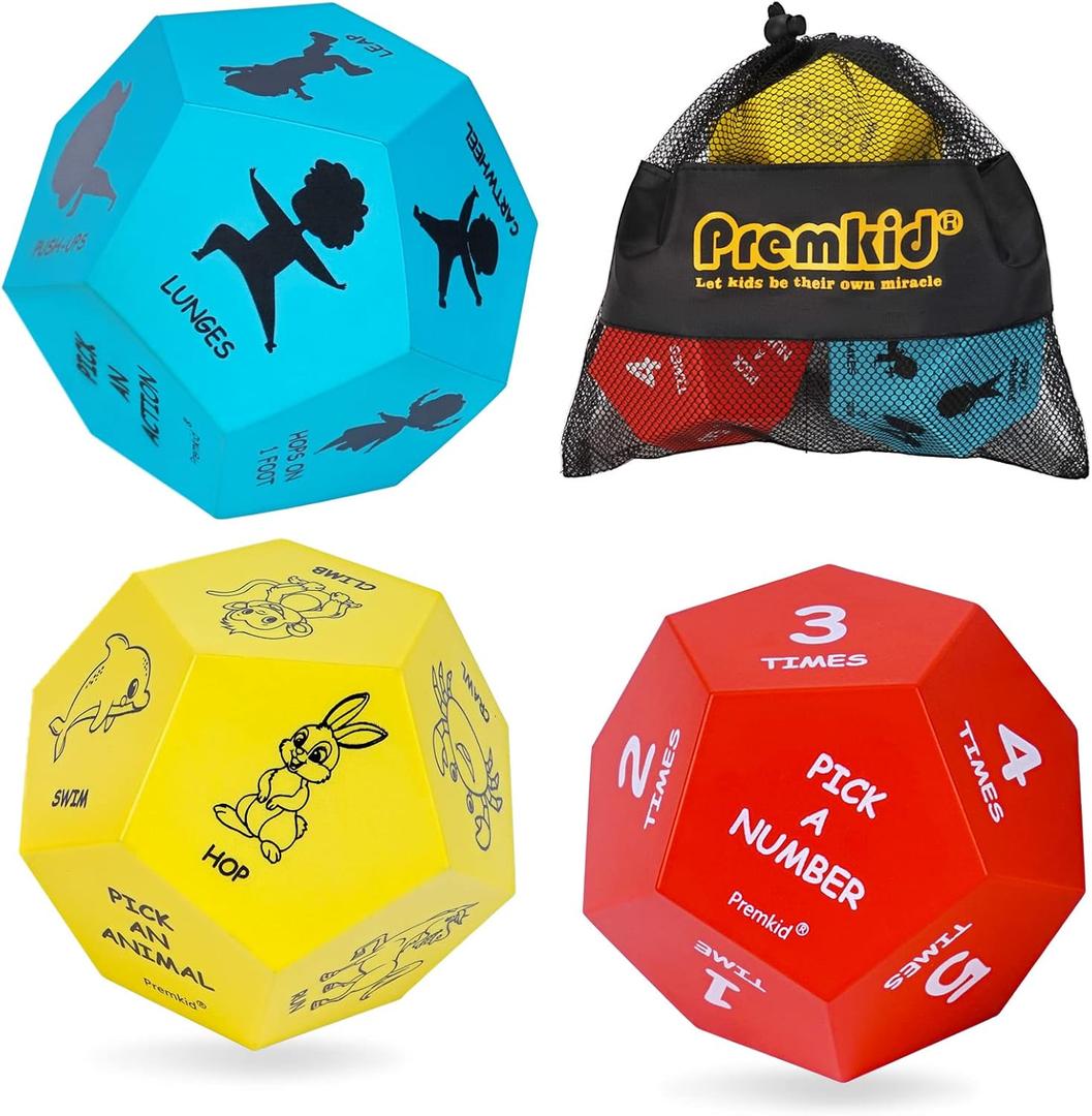 Exercise Dice for Kids,12-Sided Giant Foam Yoga Dice Games for Indoor and Outdoor Use, Kids Exercise Equipment for Classroom and Physical Education Learning and Preschool Games