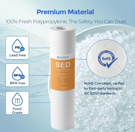 5 Micron PP Sediment Water Filter Cartridge 10" x 2.5" Whole House Replacement Compatible with All Standard 10-Inch RO and Well Water Filter Systems, HF-150A, WH-S200-C, AP11T, 5 Pack