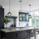 Gray Green Glass Pendant Lights Kitchen Island Lighting Globe Pendant Light Fixtures Modern Pendant Lighting for Kitchen Island Bedroom Living Dining Room Light Fixture(7.87in, 3-Pack)