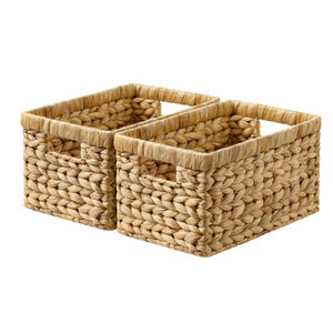 Rectangular Water Hyacinth Basket with Handles, 2 Pack 