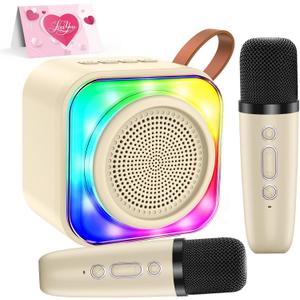 Karaoke Machine with 2 Microphones for Kids, Toys Birthday Gifts for Ages 3-12 Years Old Girls Boys, Mini Karaoke Microphone with Protable Bluetooth Speaker for Singing Party Outdoor Play