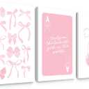 Coquette Wall Decor Pink Bow Wall Art Girl Room Canvas Posters Preppy Aesthetic Wall Decor Pictures Trendy Pink Wall Art Coquette Cherry Print for Girly Room Bedroom 12x16 Inch Framed Set of 3