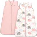 TILLYOU Sleep Sack 12-18 Months - 0.5 TOG Baby Wearable Blanket with 2-Way Zipper, Extra Soft Cotton Sleeveless Sleeping sack 2 Pack, Pink Elephant & Cloud Size L