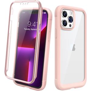 Diaclara for iPhone 13 Pro Max Case, Full Body Rugged with Built-in Touch Sensitive Anti-Scratch Screen Protector, Soft TPU Bumper Case for iPhone 13 Pro Max Case 6.7", Pink