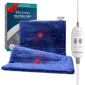 Massaging Weighted Heating Pad for Back Pain Relief,Heating Pads for Neck, Shoulder,Cramp,Portable Heated Pad with 3 Heat Settings & 6 Massage,18 Relaxing Combinations,Auto Off,20"*24",Dark Blue